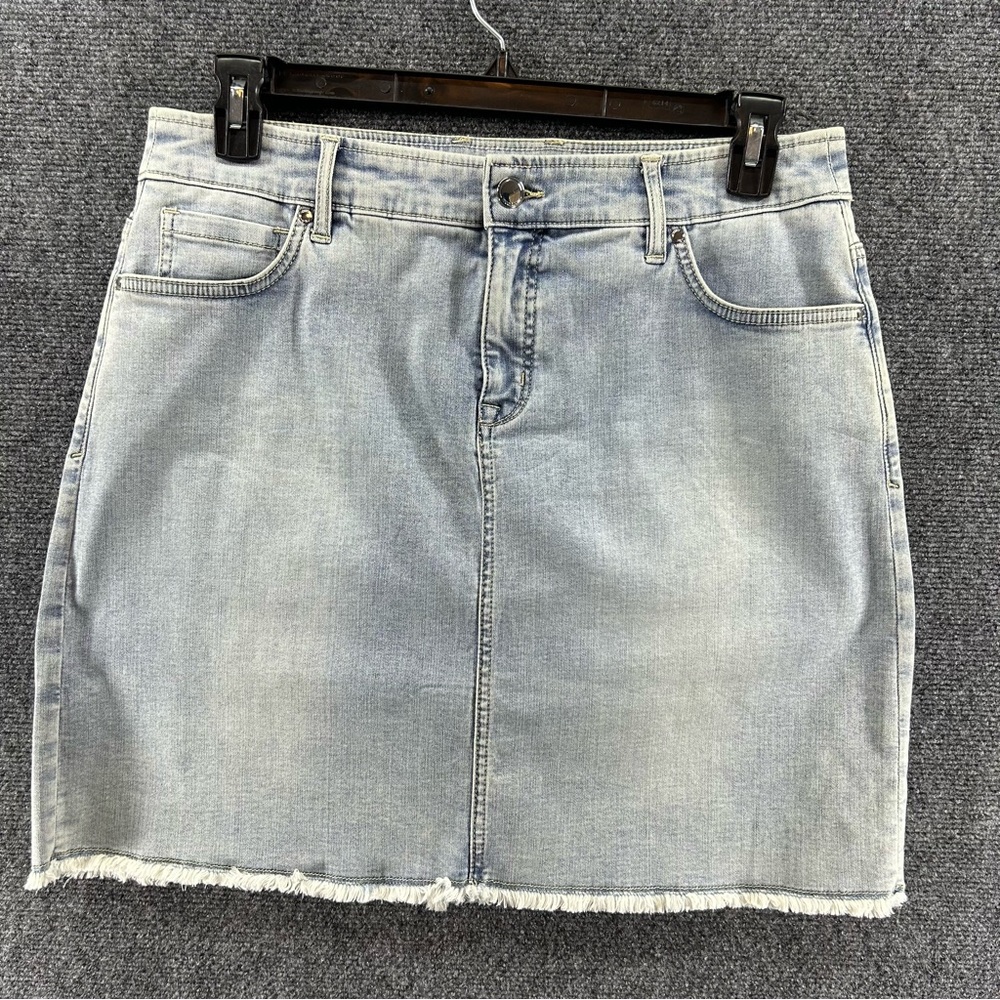 Tommy Bahama Boracay Indigo Raw Edge Skirt Womens 12 Bleach Wash Denim Stretch